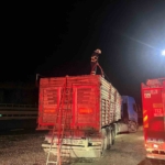 Bilecik’te seyir halinde talaş yüklü tır dorsesi alev aldı