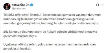 Türk Hava Yolları İletişim Başkanı Yahya Üstün: "Herhangi bir olumsuzluğa rastlanmamıştır"