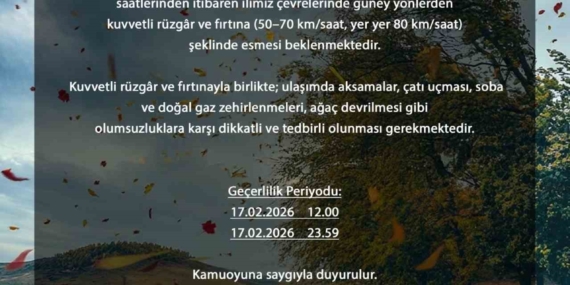 Bursa’da rüzgâr hızı 80 kilometreye çıkabilir