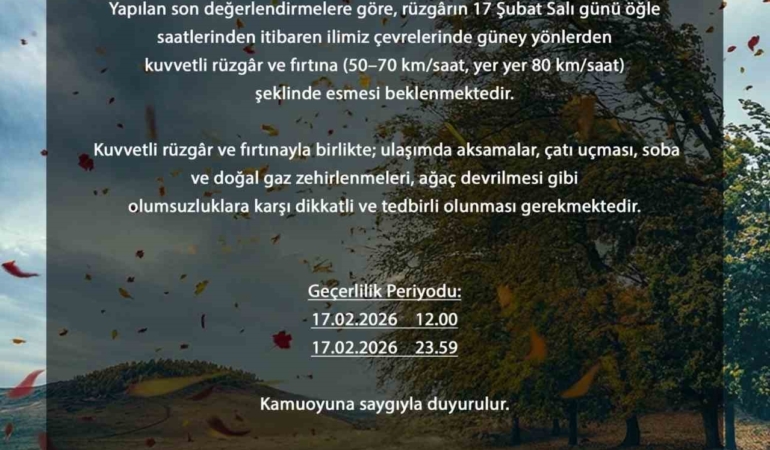 Bursa’da rüzgâr hızı 80 kilometreye çıkabilir