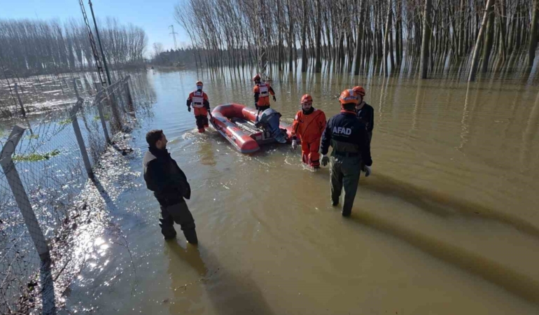 Edirne’de koyunlar botlarla kurtarıldı