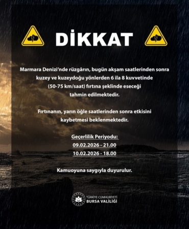 Bursa Valiliği’nden Marmara için fırtına uyarısı