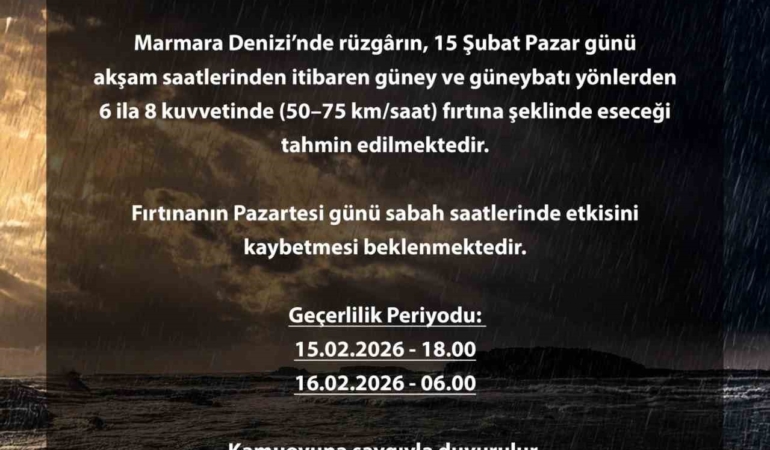 Bursa Valiliğinden Marmara Denizi için fırtına uyarısı