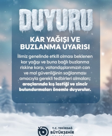 Tekirdağ’da kar ve buzlanma uyarısı