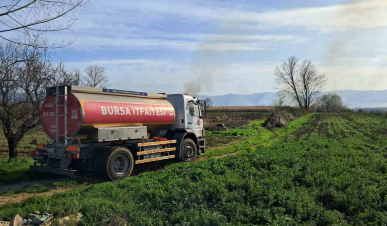İznik’te rüzgarla birlikte sazlık yangını büyüyor