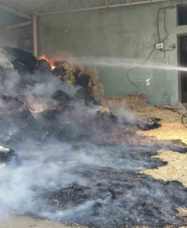 Harada çıkan yangında 70 balya saman yandı