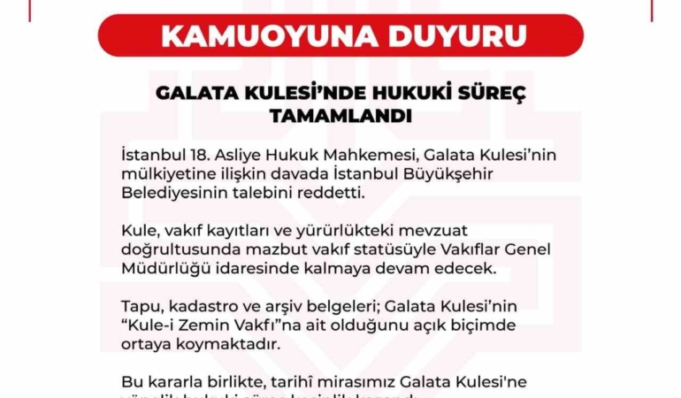 Galata Kulesi davasında mahkemeden İBB’ye ret kararı