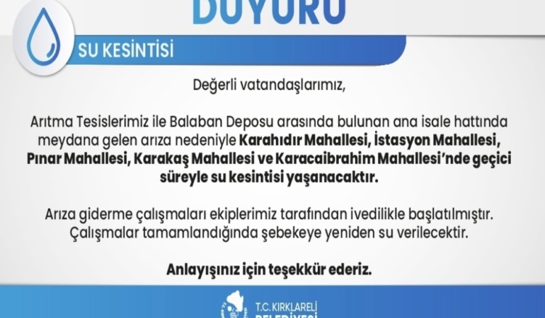 Kırklareli’nde su kesintisi Ramazan’da vatandaşları mağdur etti