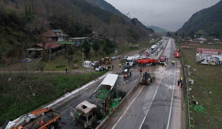 İki tır çarpıştı, D-650 savaş alanına döndü