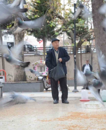 Bayramda eşini dostunu bıraktı, beslediği kuşlara koştu