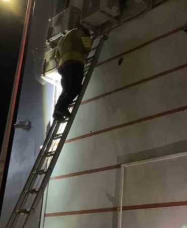 Klima motoruna sıkışan yavru kedi kurtarıldı