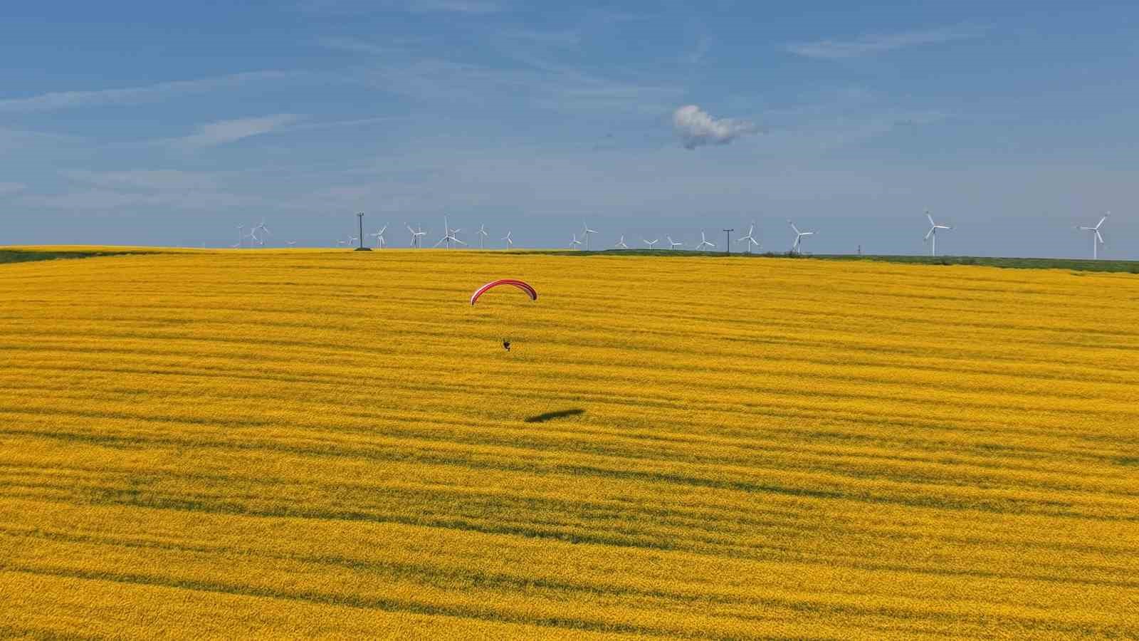 Tekirdağ’da sarı şölen: Paramotorlar sarı tarlaları gezdi