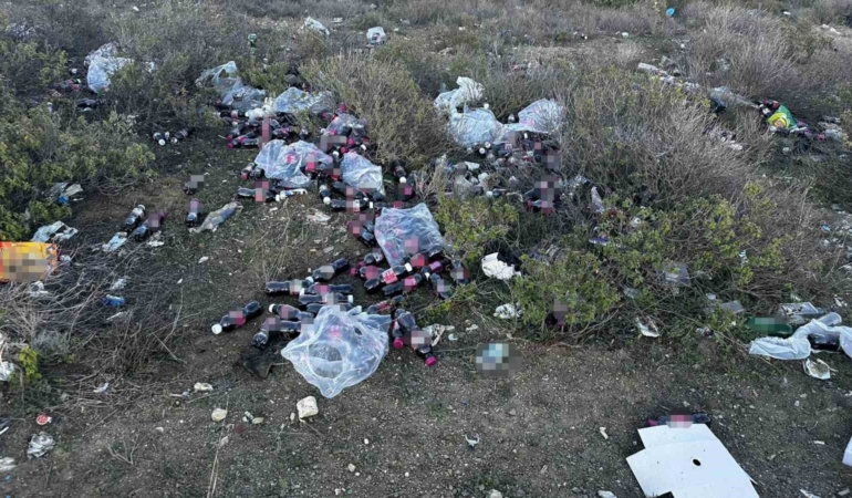 Tarihi geçmiş yüzlerce şalgam suyu şişesini ormanlık alana attılar