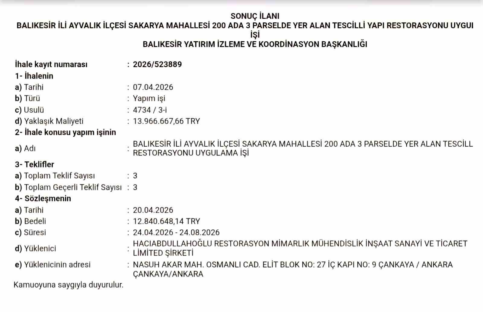 13 milyon TL’lik ihale tamamlandı, tarihi yapı yeniden hayat bulacak