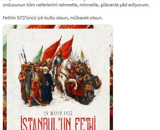 Cumhurbaşkanı Erdoğan: "Fethin 573’üncü yılı kutlu olsun, mübarek olsun"