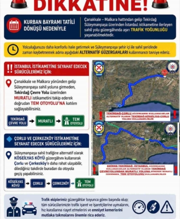 Tekirdağ Emniyet Müdürlüğü’nden bayram dönüşü trafik uyarısı