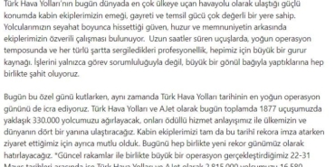THY Yönetim Kurulu Başkanı Murat Şeker, Dünya Kabin Memurları Günü’nü kutladı
