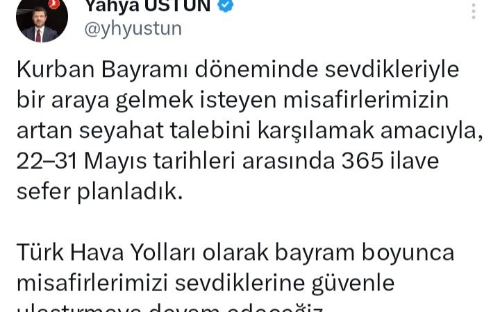 Türk Hava Yolları, Kurban Bayramı tatili için 365 ilave sefer planladı