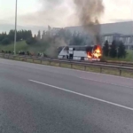 TEM’de yolcu otobüsü alev alev yandı