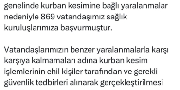 İstanbul İl Sağlık Müdürü Güner: "Kurban kesimine bağlı 869 vatandaşımız sağlık kuruluşlarımıza başvurmuştur"