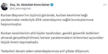 İstanbul İl Sağlık Müdürü Güner: "Kurban Bayramı’nın üçüncü gününde 204 kişi yaralandı"