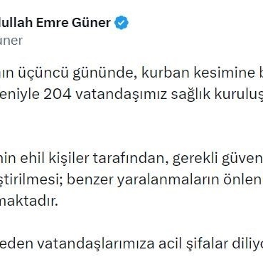 İstanbul İl Sağlık Müdürü Güner: "Kurban Bayramı’nın üçüncü gününde 204 kişi yaralandı"