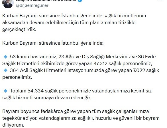 İstanbul’da Kurban Bayramı’nda 54 bin 334 personel görev yapacak
